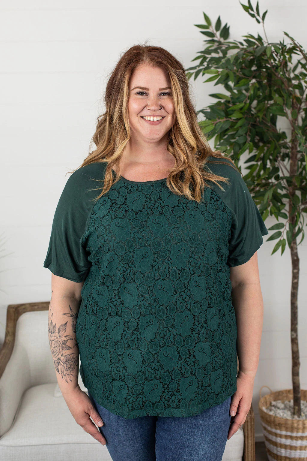 Juliet Lace Tee- Green